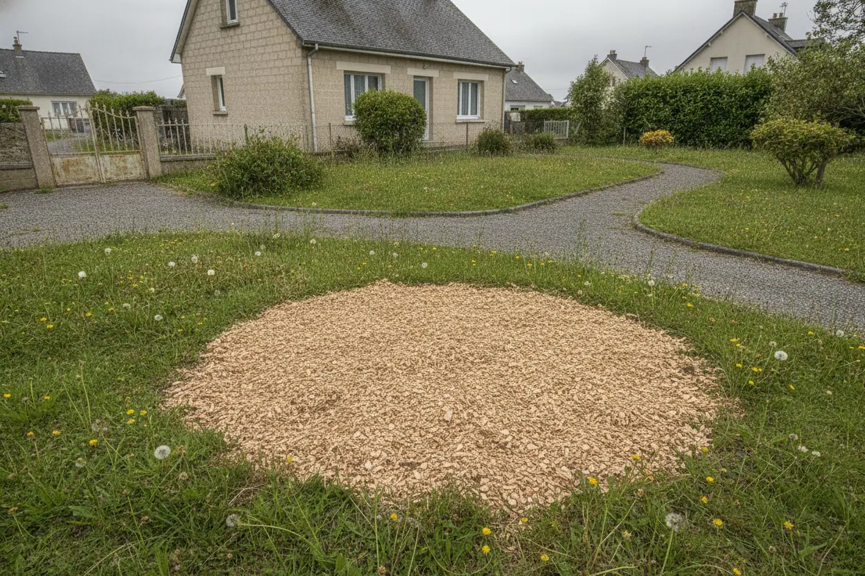 Sol nivelé après rognage de souche dans un jardin de Sanvic au Havre
