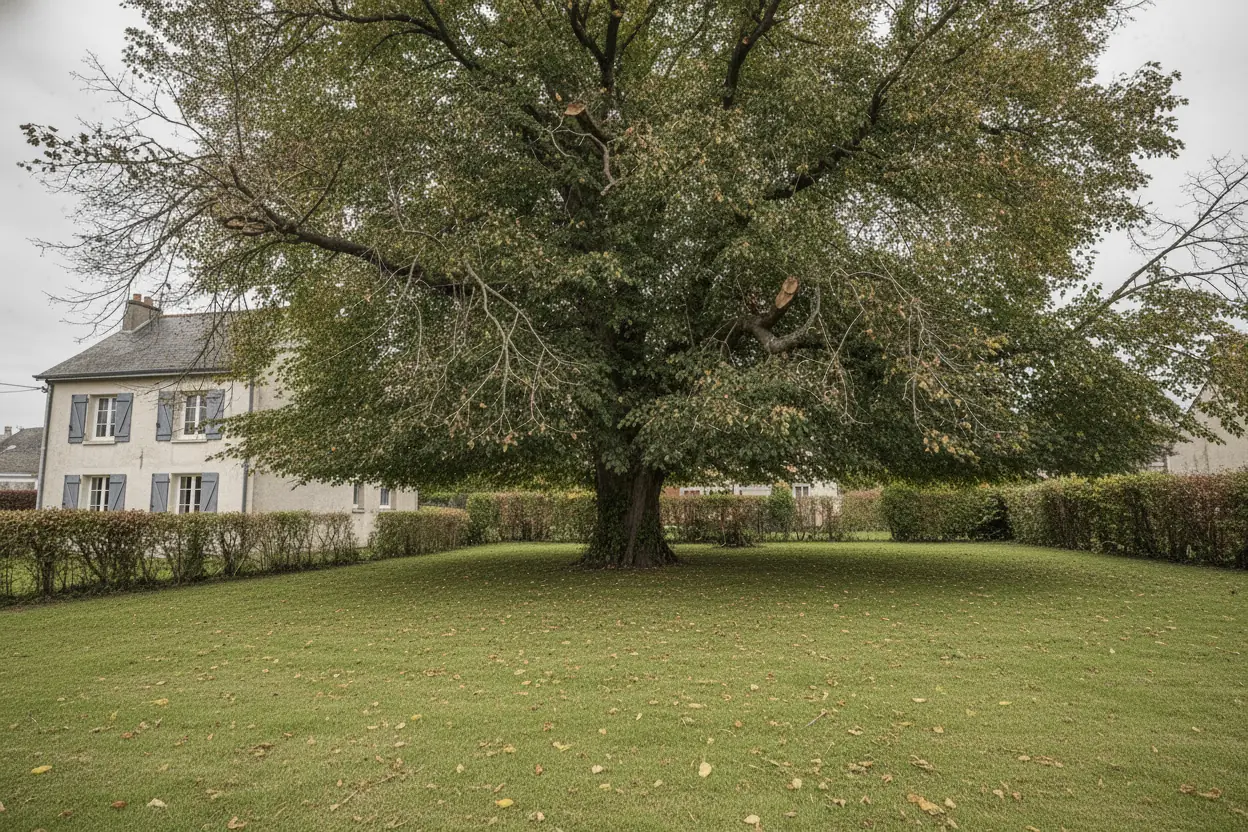 Marronnier taillé et jardin nettoyé après élagage au Havre