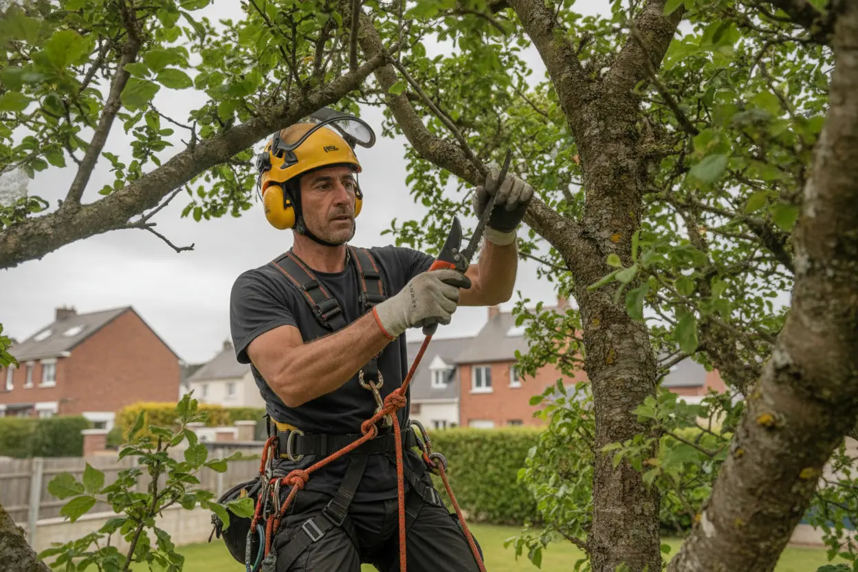 Élagueur taillant un arbre à Sainte-Adresse