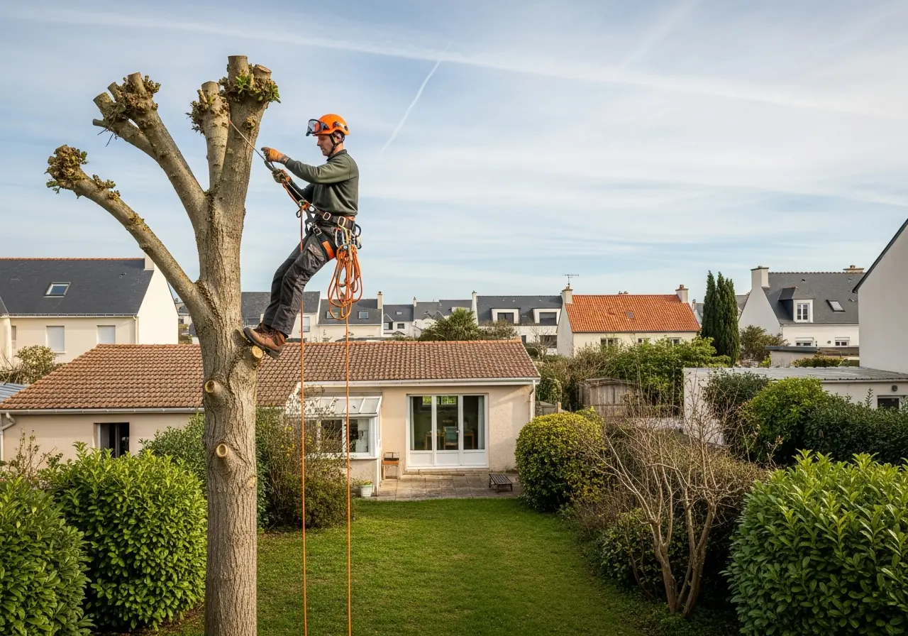 Arboriste grimpeur dans un arbre côtier