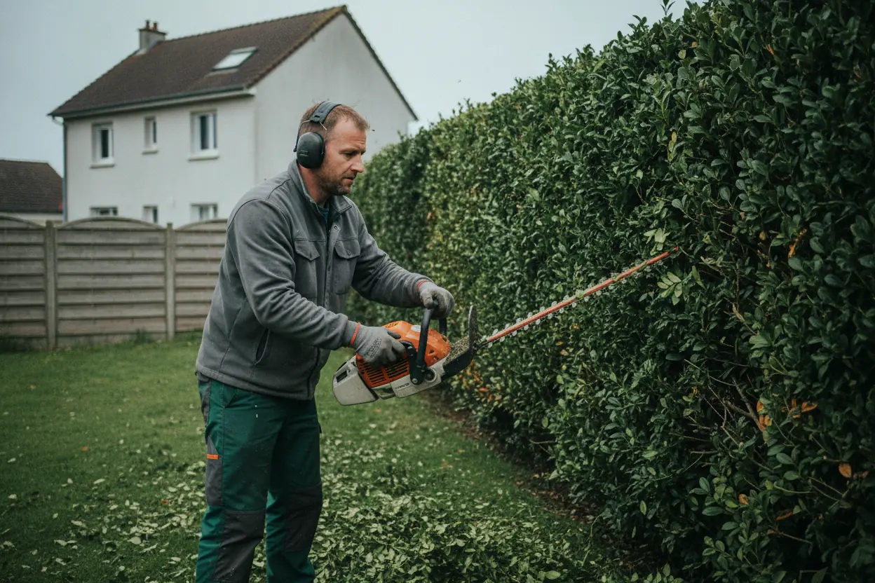 Taille de haie dans un jardin littoral
